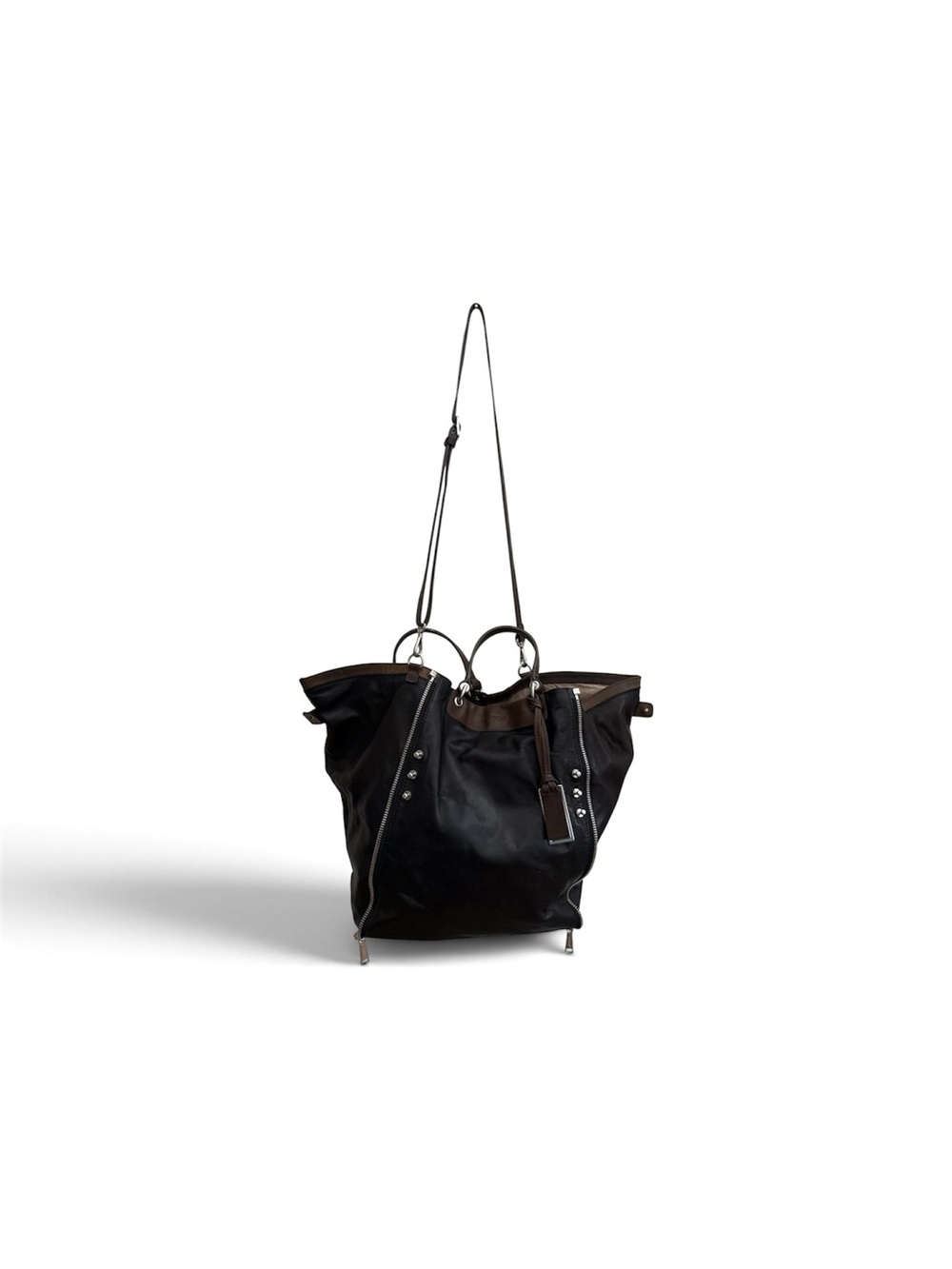 Gryson Black brown multi-way Leather Tote w suede interior, Y2k zipper detail